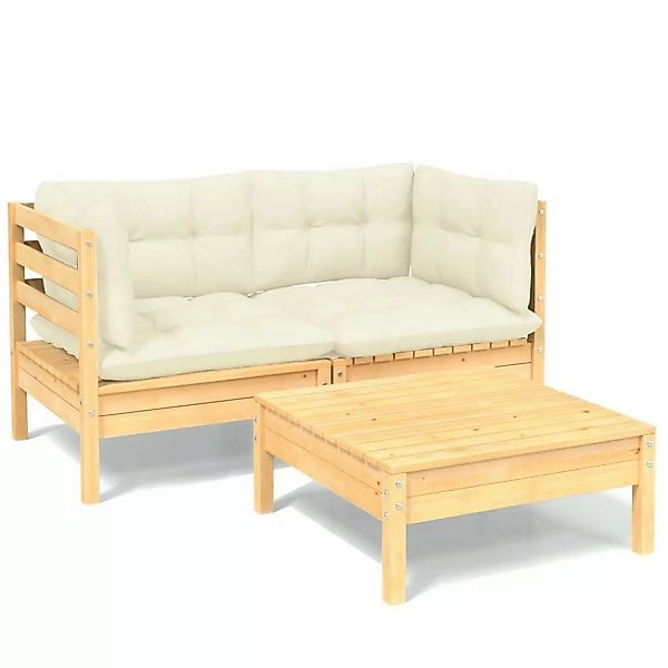 3-tlg. Garten-lounge-set Mit Creme Kissen Kiefernholz günstig online kaufen