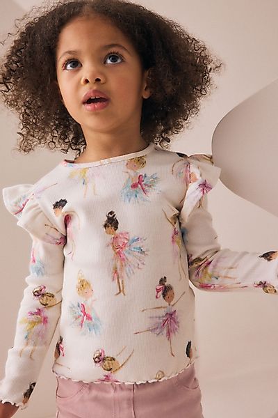 Next Langarmshirt Langärmeliges, geripptes Rüschen-T-Shirt (1-tlg) günstig online kaufen