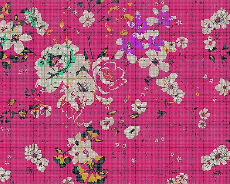 Fototapete "flower plaid 2" 4,00x2,70 m / Glattvlies Perlmutt günstig online kaufen