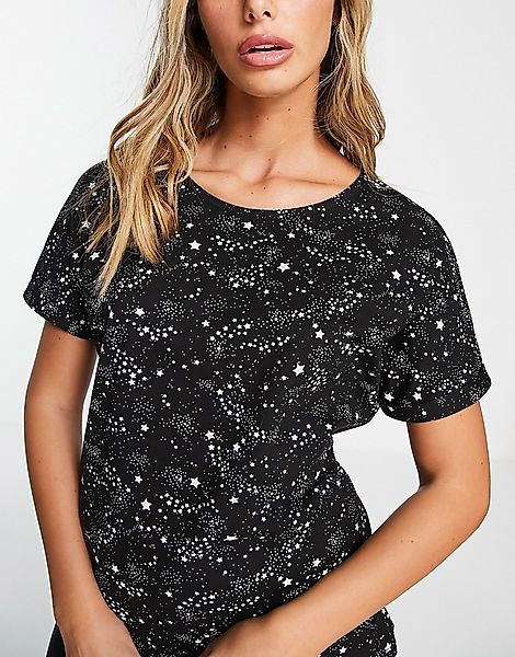 People Tree – Pyjama-T-Shirt aus Bio-Baumwolle mit Sternenhimmel-Print, Kom günstig online kaufen