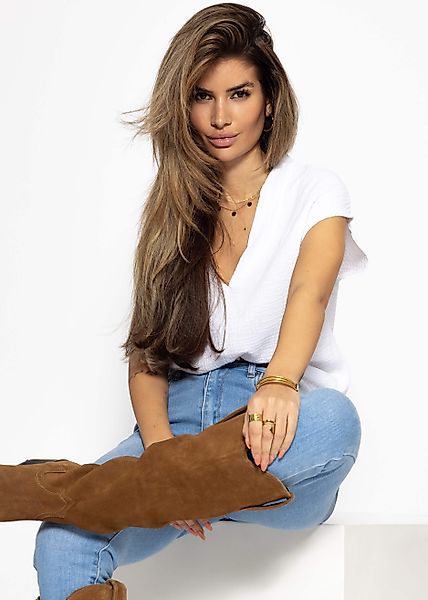 SASSYCLASSY Kurzarmshirt Musselin Shirt Damen kurz günstig online kaufen