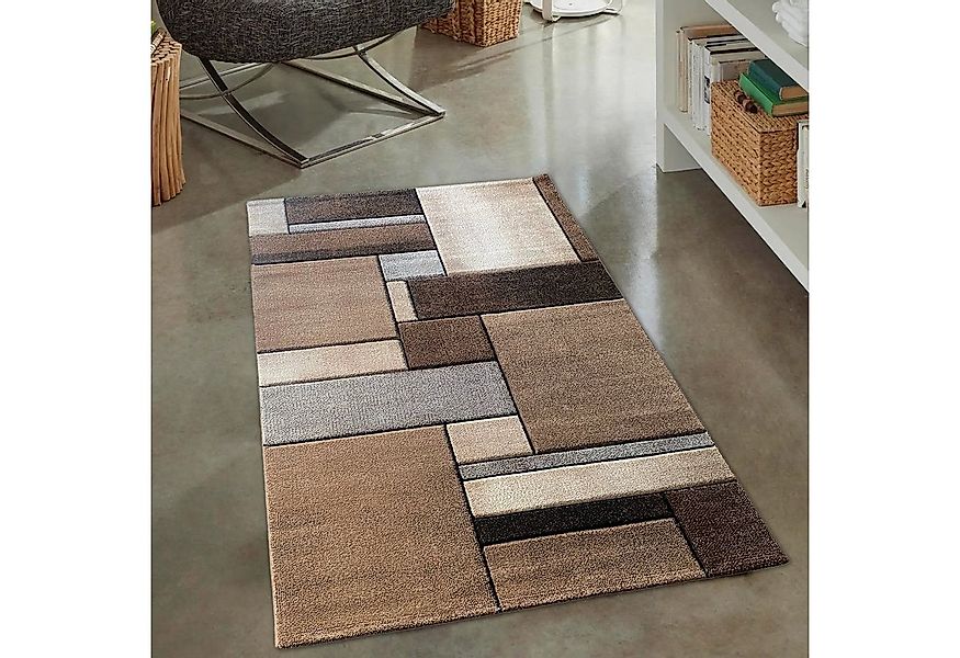 Carpetia Teppich Modern abstrakter Designerteppich mit Rechtecken in beige, günstig online kaufen