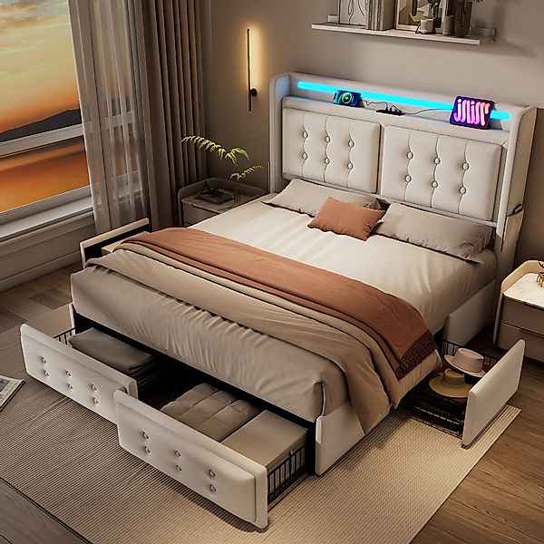 Flieks Polsterbett, LED Doppelbett 180x200cm mit günstig online kaufen