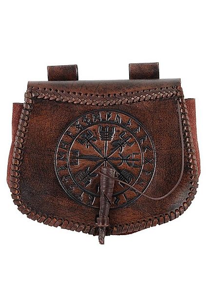 Battle Merchant Ritter-Kostüm Leder Gürteltasche braun mit Vegvisir-Prägung günstig online kaufen