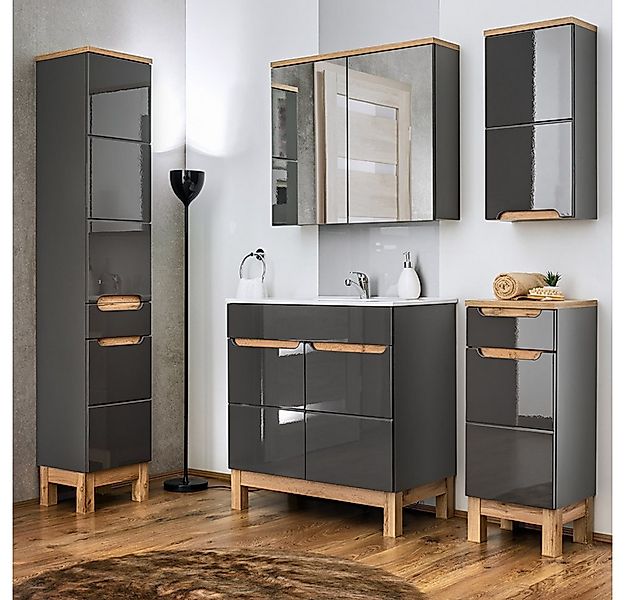 Lomadox Badmöbel-Set SOLNA-56, (Spar-Set, 6-St), grau inkl. Standfüßen 160x günstig online kaufen