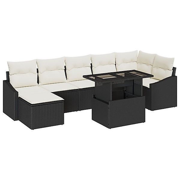 vidaXL Loungesofa 8-teiliges Gartensofa-Set mit Kissen Schwarz Poly Rattan, günstig online kaufen