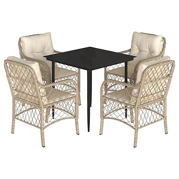 vidaXL 5-Tlg Garten-Essgruppe mit Kissen Beige Poly Rattan 3212139 günstig online kaufen