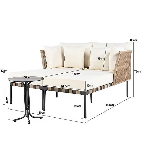 Merax Loungebett, Modularer Terrassenmöbel Balkonmöbel-Set mit 2 Sofas, 4 K günstig online kaufen