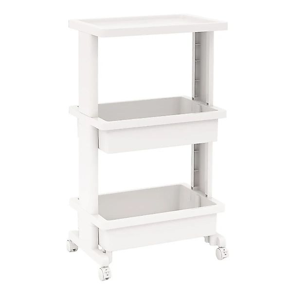 Costway 3-Stufiger Rollwagen mit Tischplatte & Abschließbaren Rädern Weiß günstig online kaufen