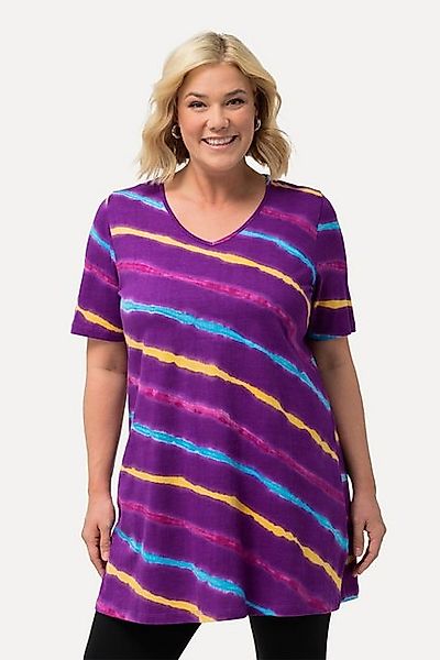 Ulla Popken Longshirt Longshirt Batikdruck A-Linie V-Ausschnitt Halbarm günstig online kaufen