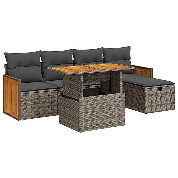 vidaXL 6-Tlg Garten-Sofagarnitur mit Kissen Grau Poly Rattan 3328152 günstig online kaufen