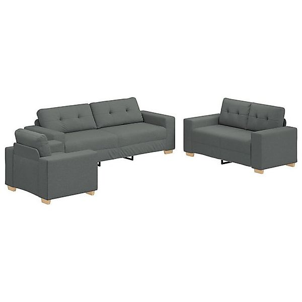 vidaXL Sofa 3-tlg. Sofagarnitur mit Kissen Dunkelgrau Stoff, 3 Teile günstig online kaufen