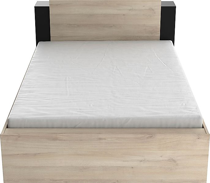 Kombi-Bett mit Stauraum - 140 x 190/200 cm - Holzfarben & Schwarz - ERALIA günstig online kaufen