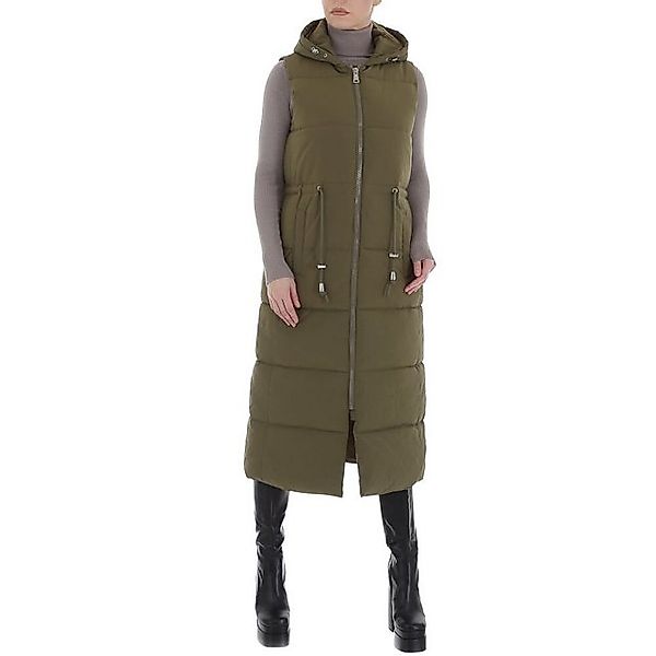 Ital-Design Longweste Damen Freizeit Kapuze Gefüttert Winterjacke in Olive günstig online kaufen