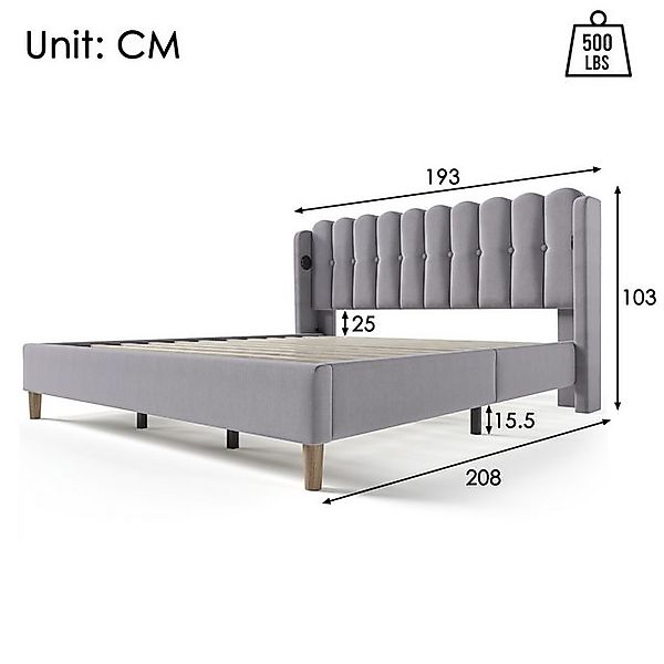 STILVORA Polsterbett 180x200 Bettgestell mit USB-C,Gepolstertes Jugendbett günstig online kaufen
