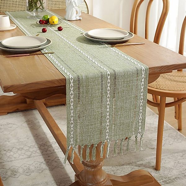 NUODWELL Tischläufer Boho Creme Landhausstil Quasten günstig online kaufen