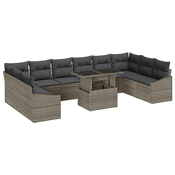 vidaXL Sofa Set mit Kissen 11-Tlg Grau Poly-Rattan 3349075 günstig online kaufen