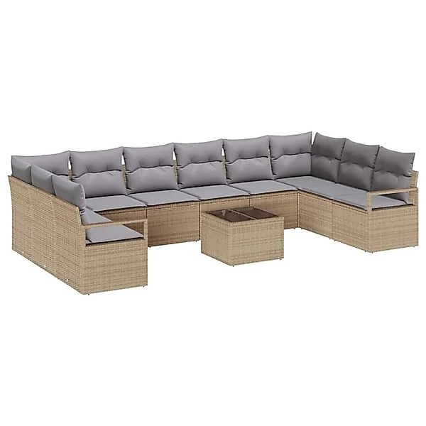 vidaXL Sofa Set mit Kissen 11-Tlg Beige und Hellgrau Poly-Rattan 3355239 günstig online kaufen