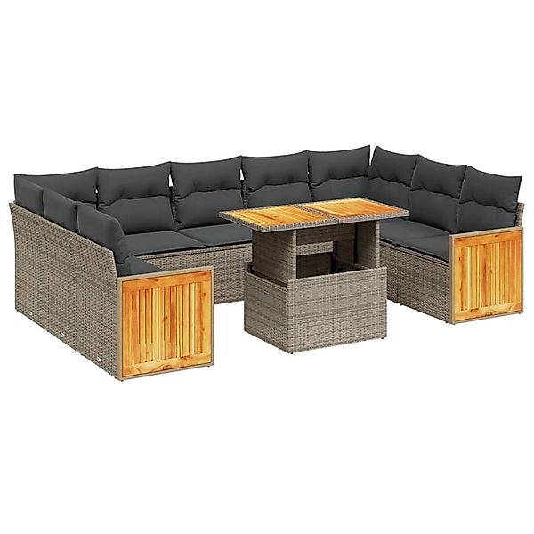 vidaXL 10-Tlg Garten-Sofagarnitur mit Kissen Grau Poly Rattan 3274105 günstig online kaufen