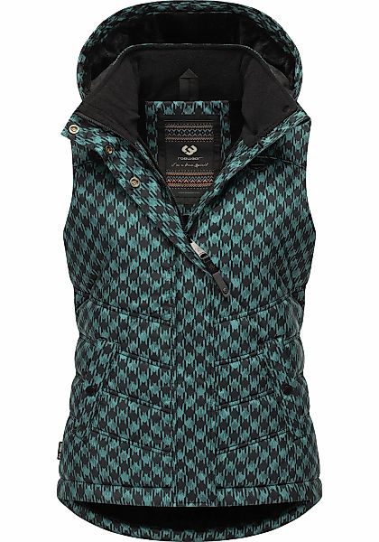 Ragwear Steppweste "Hesty Print" Weste mit abnehmbarer Kapuze und Hahnentri günstig online kaufen