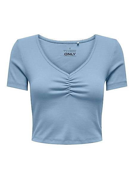ONLY Kurzarmshirt ONLBETTY LIFE S/S SCALLOP V-NECK CC JRS mit Raffung am Au günstig online kaufen
