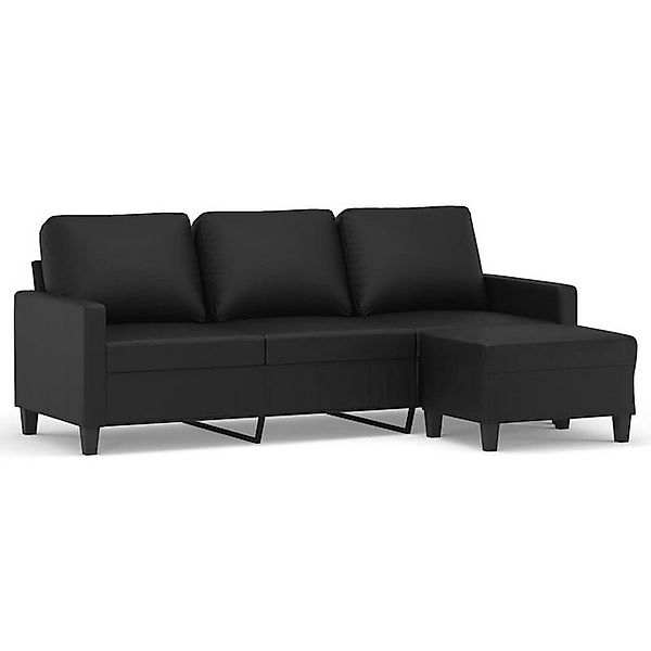 Oeryde 3-Sitzer Modernes 3-Sitzer-Sofa aus Kunstleder mit Hocker, schwarz günstig online kaufen