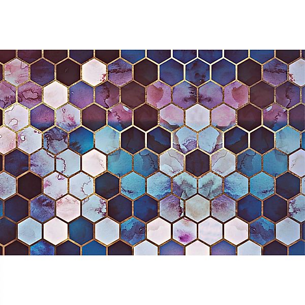 Fototapete Marmor Hexagon Muster Blau Lila Schwarz 4,00 m x 2,70 m FSC® günstig online kaufen