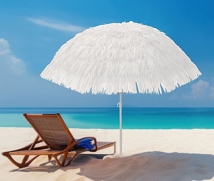 Sonnenschirm Strand Hawaii Fransen Strandschirm Erdspieß Knickbar Weiß günstig online kaufen