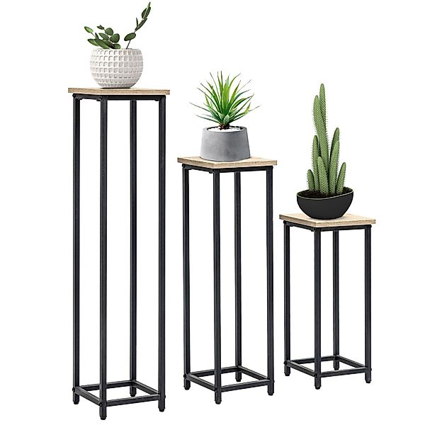 Outsunny 3-Teiliges Set Pflanzenständer Stapelbar Schwarz Natur günstig online kaufen