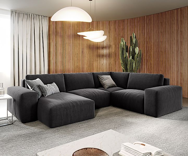 Wohnlandschaft Lanzo 300x210 cm Mikrofaser Schwarz Recamiere variabel günstig online kaufen