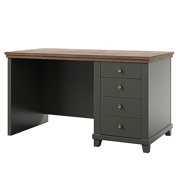 Lomadox Schreibtisch EPSOM-83, 140 cm breite, in grün mit Eiche, 4 Schublad günstig online kaufen