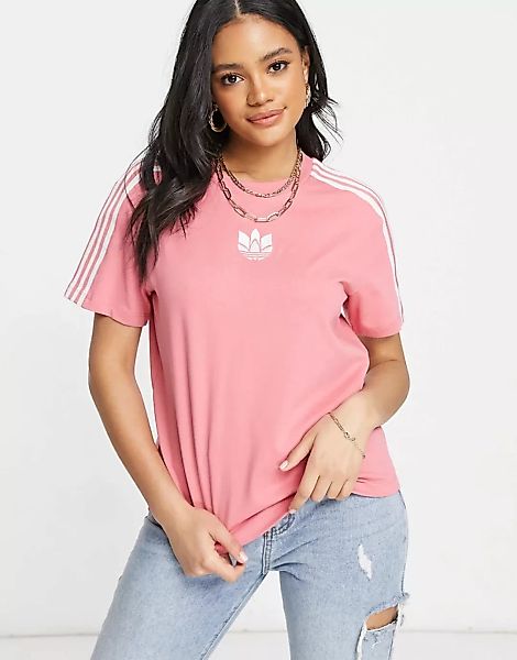 adidas Originals – adicolor – T-Shirt mit 3D-Logo und drei Streifen in Rosé günstig online kaufen