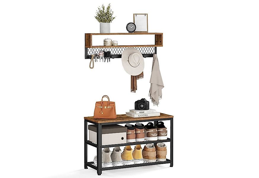 VASAGLE Garderoben-Set, Garderobe mit Sitzbank, Industriestil, Magnetfunkti günstig online kaufen