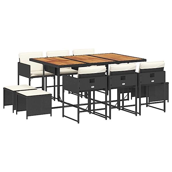 vidaXL 11-Tlg Garten-Essgruppe mit Kissen Schwarz Poly Rattan 3211335 günstig online kaufen