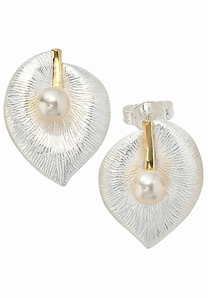 JOBO Perlenohrringe "Blatt", 925 Silber bicolor vergoldet 2 Süßwasser Perle günstig online kaufen