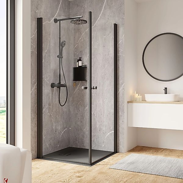 Schulte Duschkabine Eckeinstieg Garant 2.0 90x90x200 cm Mattschwarz 2-teili günstig online kaufen