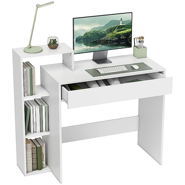 HOMCOM Platzsparender Moderner Schreibtisch mit 3 Offenen Regalen und Große günstig online kaufen