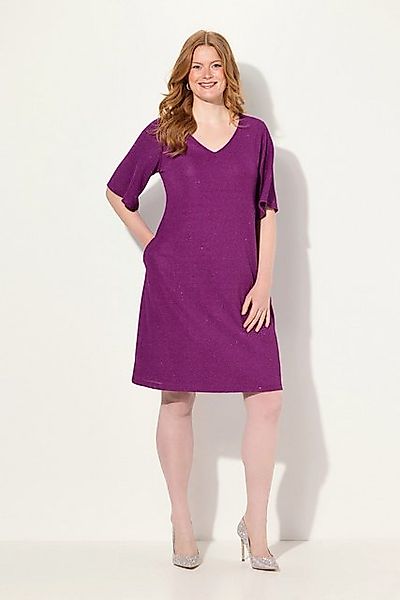 Ulla Popken Cocktailkleid Midikleid A-Linie Glitter V-Ausschnitt 3/4-Arm günstig online kaufen