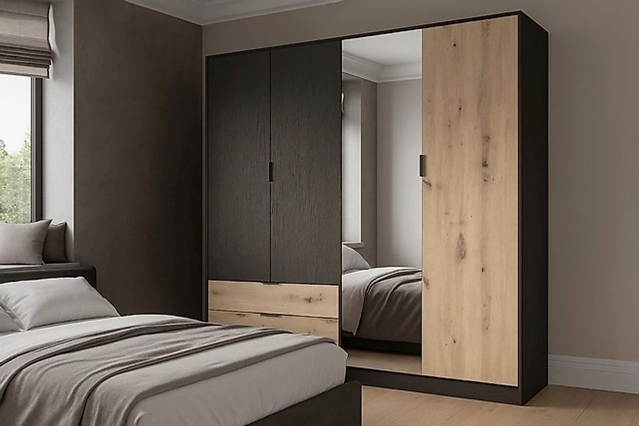 Home affaire Kleiderschrank »PERY mit Spiegel, 2 Schubladen, 4 Fächer und 2 günstig online kaufen