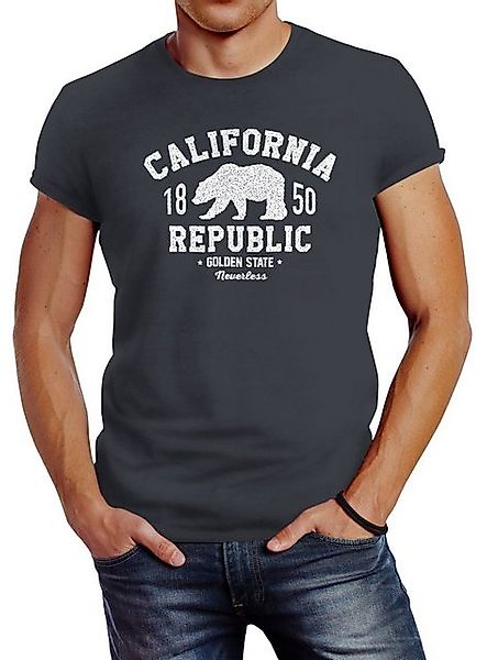 Neverless Print-Shirt Herren T-Shirt California Republic Kalifornien Golden günstig online kaufen