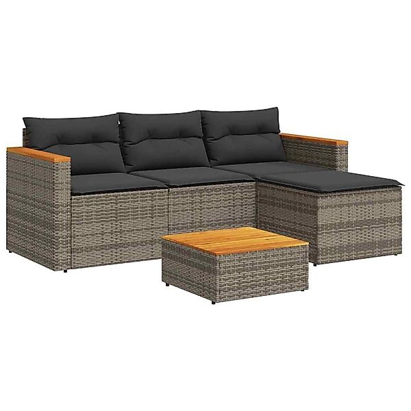 vidaXL 3-Tlg Garten-Sofagarnitur mit Kissen Grau Poly Rattan 365827 günstig online kaufen