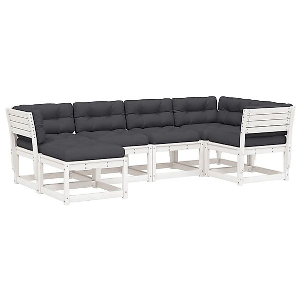 vidaXL 6-Tlg Garten-Sofagarnitur mit Kissen Weiß Massivholz Kiefer 3217036 günstig online kaufen