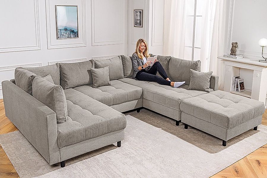 riess-ambiente Wohnlandschaft KENT 305cm greige / schwarz · inkl. Hocker · günstig online kaufen
