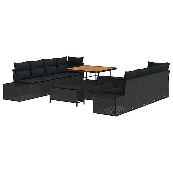 vidaXL Gartensofa-Set mit Kissen 11 Stk Schwarz Poly Rattan 3364714 günstig online kaufen