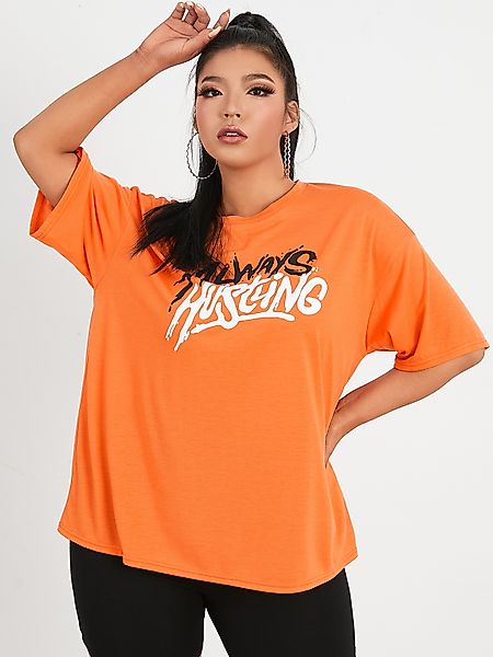YOINS Plus Größe Rundhalsausschnitt Buchstabe Kurzarm T-Shirt günstig online kaufen