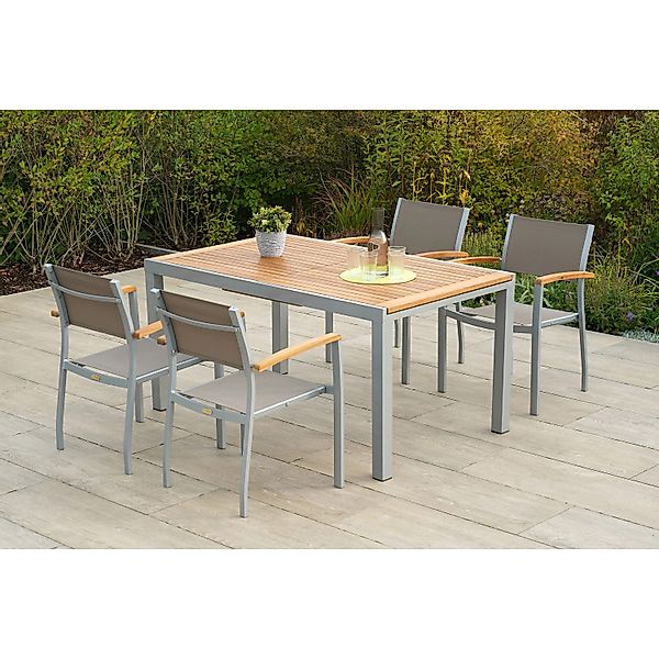 Merxx Naxos Set 5-tlg. 4 Stapelsessel Gartentisch Ausziehbar 150 (200) x 90 günstig online kaufen