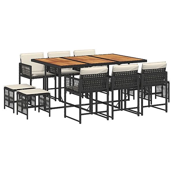 vidaXL 11-Tlg Garten-Essgruppe mit Kissen Schwarz Poly Rattan 3211515 günstig online kaufen