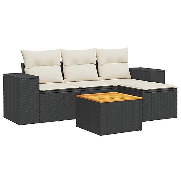 vidaXL 5-Tlg Garten-Sofagarnitur mit Kissen Schwarz Poly Rattan 3257743 günstig online kaufen