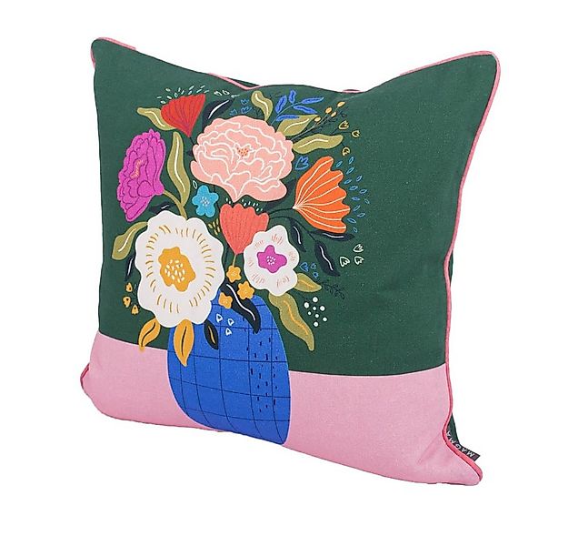 Magma Heimtex Dekokissen Kissenhülle mit Keder Blumenvase Baumwolle grün ro günstig online kaufen