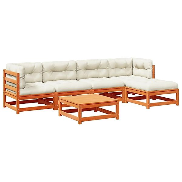 vidaXL 6-Tlg Garten-Sofagarnitur mit Kissen Wachsbraun Kiefernholz 3299402 günstig online kaufen